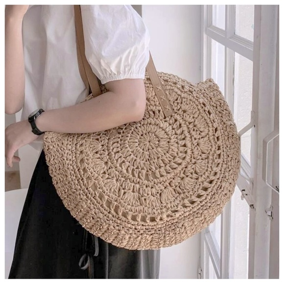 Boho Straw Round Large Capacity Shoulder Bag - Picture 2 of 8